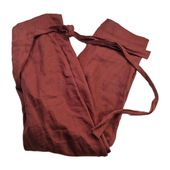 Free Label Sz 2XL 100% Linen Reese Wrap Pants Tie Waist Wide Leg Rust Orange - Picture 2 of 9